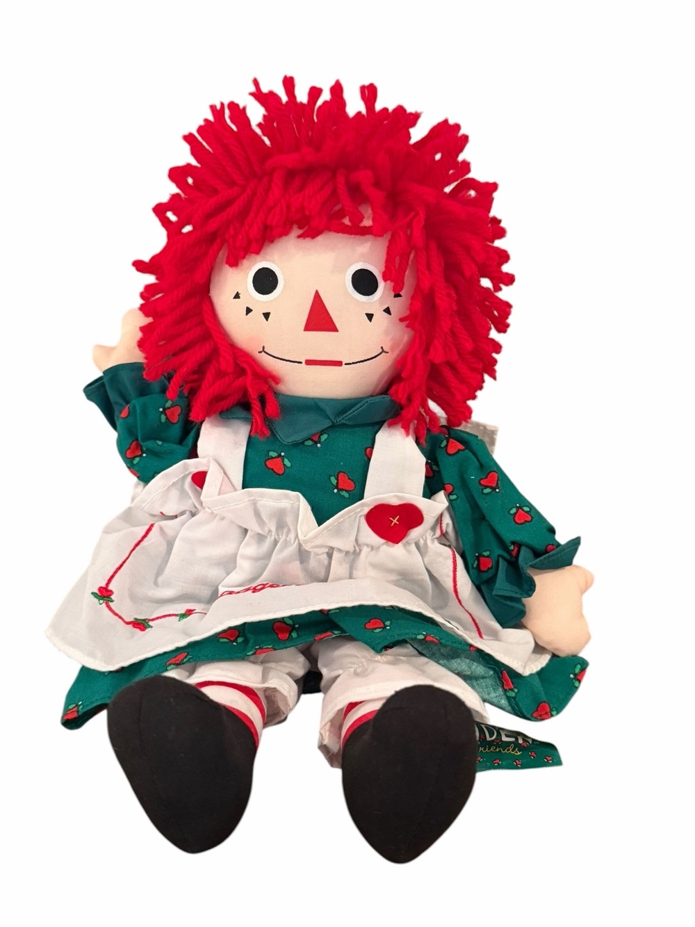 Vintage 1998 Raggedy Ann Commonwealth Plush Doll Heart Print Dress Toy